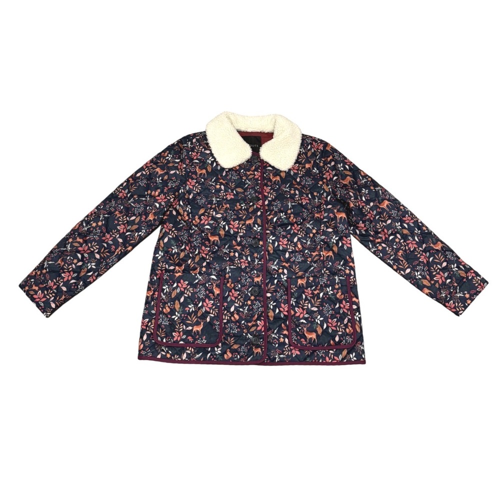 Talbots Woodland Ditsy Quilted Jacket Womens M Floral Sherpa Collar - Picture 5 of 11
